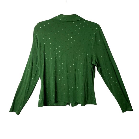 Boden Tara Jersey Green Long Sleeve Button-Up Shirt  Women US 14 Gold Dots - Picture 6 of 7